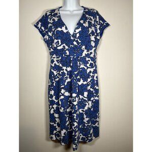 BODEN Blue Floral Faux Wrap Jersey Midi Dress Casual Comfortable Classic Size 10